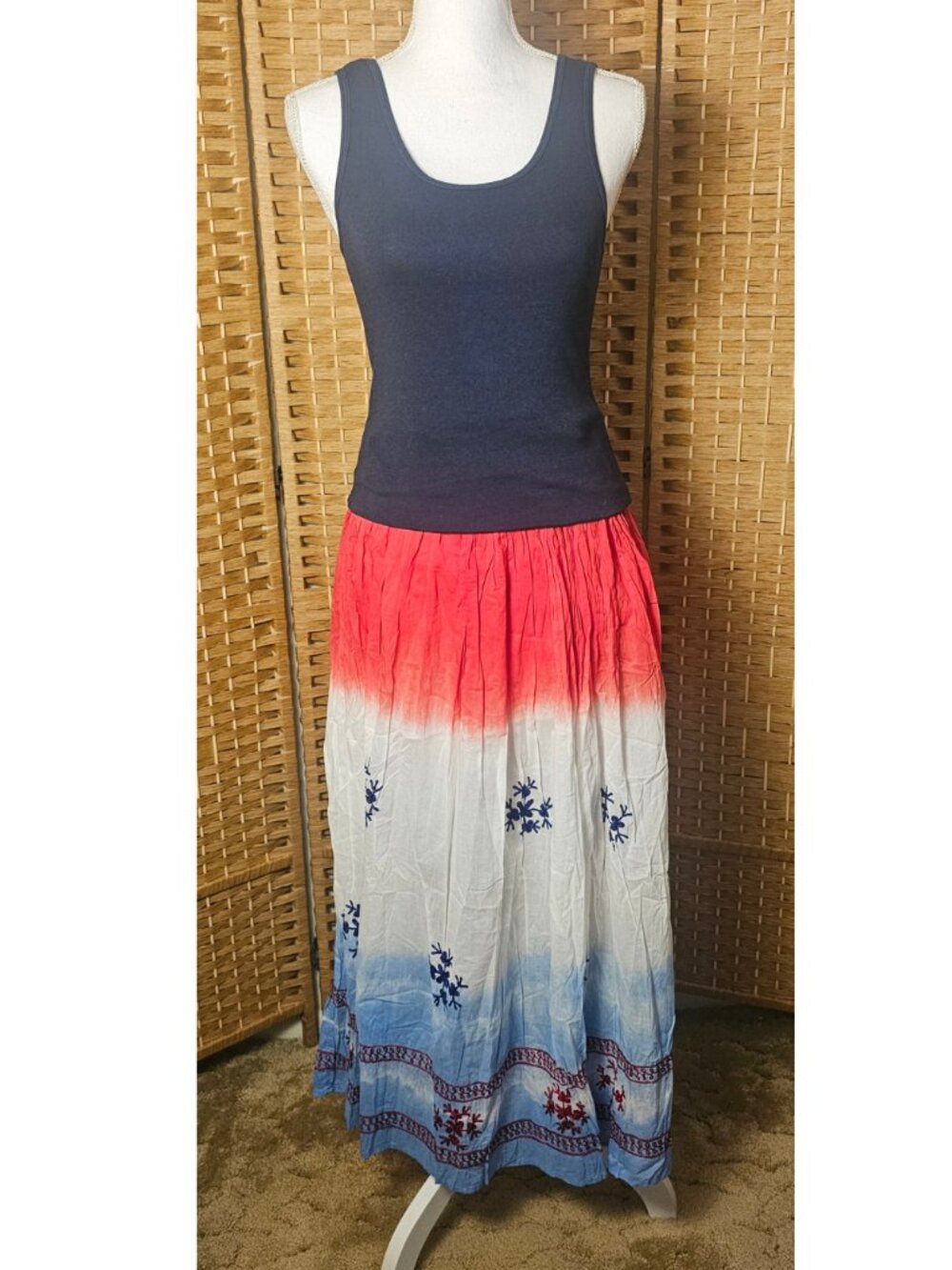 Young Threads Red White Blue Embroidered Boho Skirt Americana XL NWT - Picture 5 of 5
